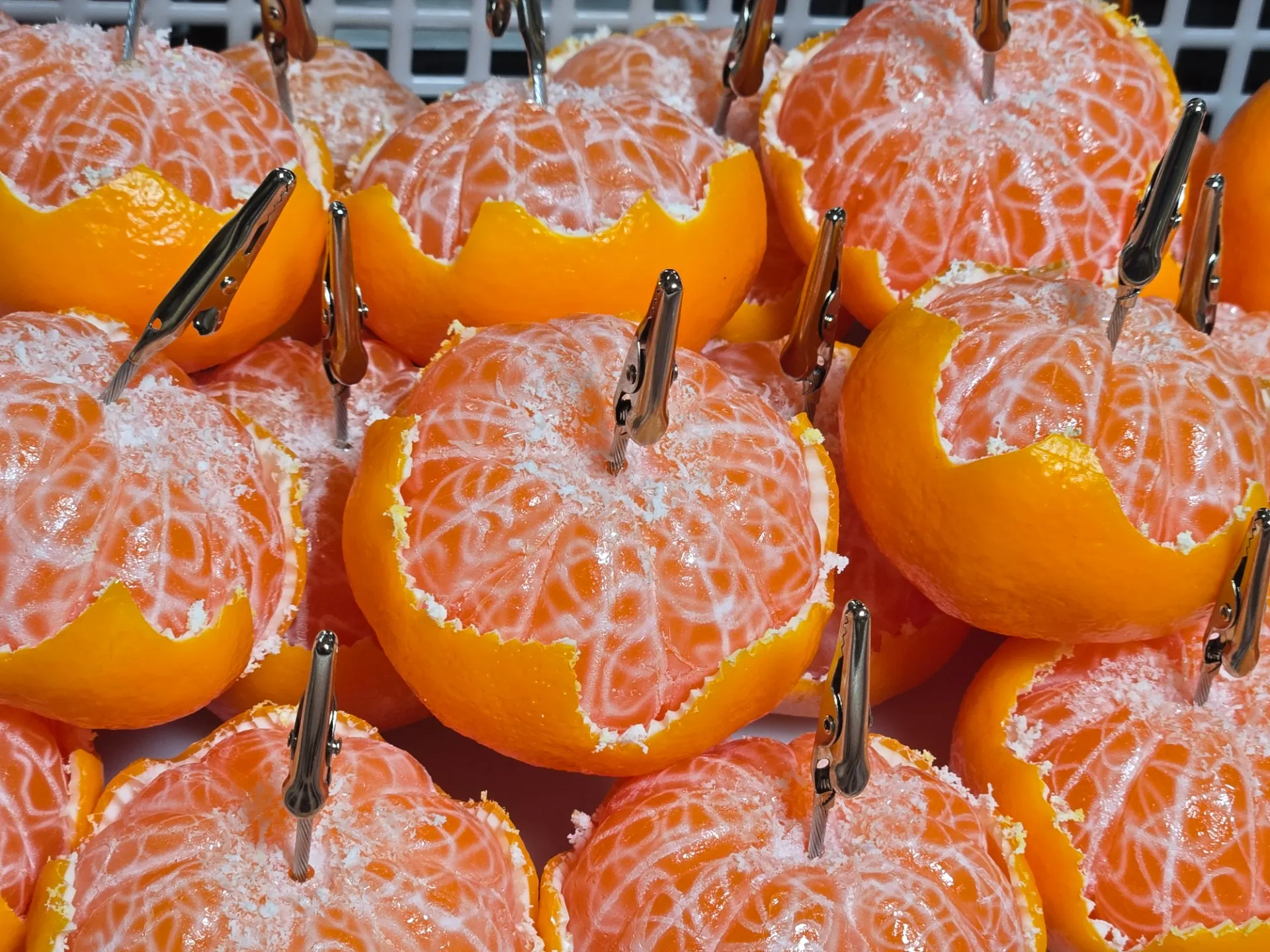 袋詰めしてると100%驚かれる！？本物そっくりすぎる「むきかけみかん」のメモスタンド🍊✨